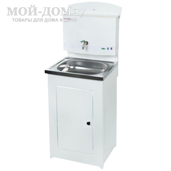 Умывальник без подогрева нерж. мойка | Мой-Дом27 | Объем бака – 20 литров без нагревателя<br>
 Материал умывальника – сталь толщиной 0,7 мм<br>
 Мойка – нержавеющая сталь<br>
 Кран – металлический<br>
Поставляется в разобранном виде, в коробке 80*54*20 см с ручками